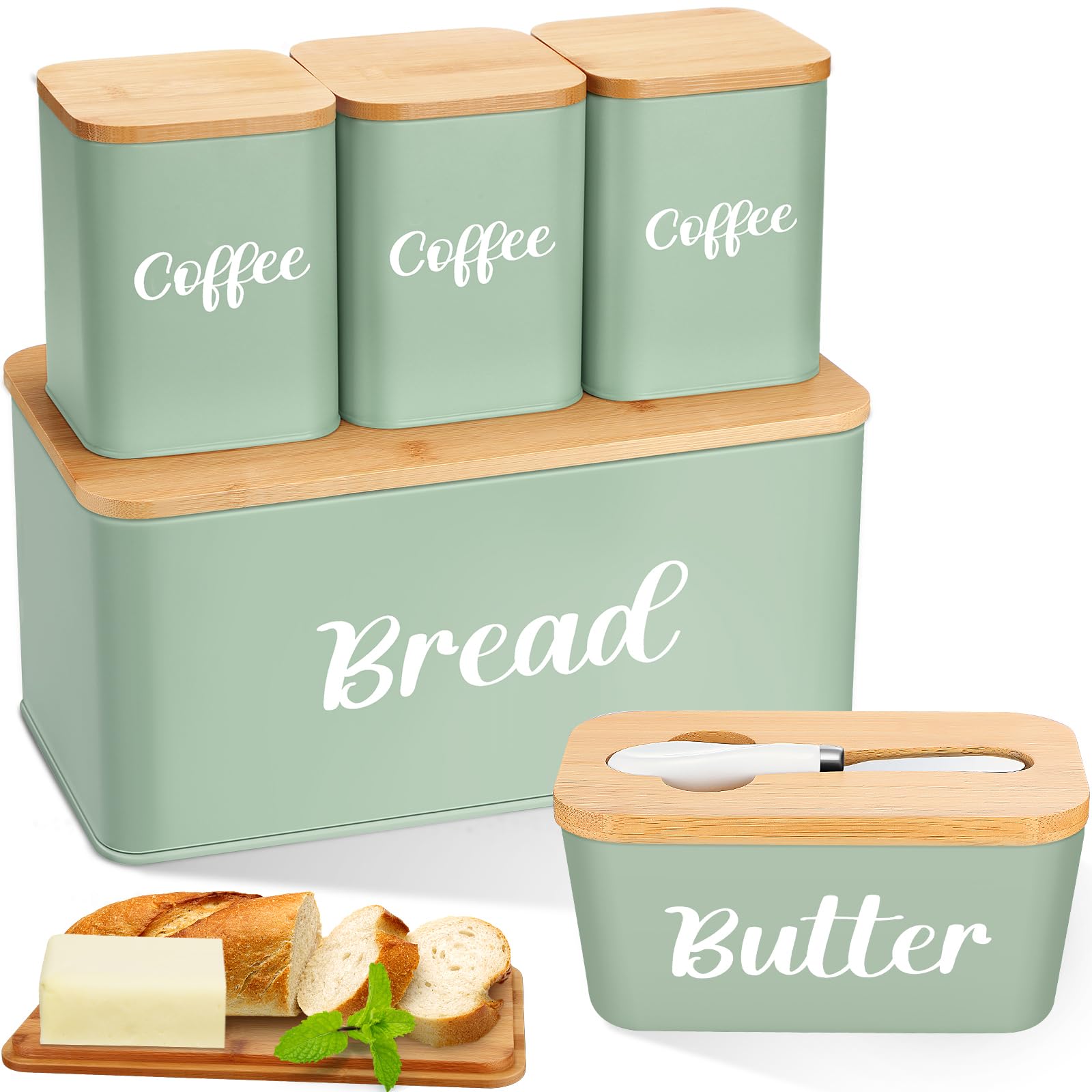 Amazon.com: Domensi Metal Bread Box and Ceramic Butter Dish with 3
