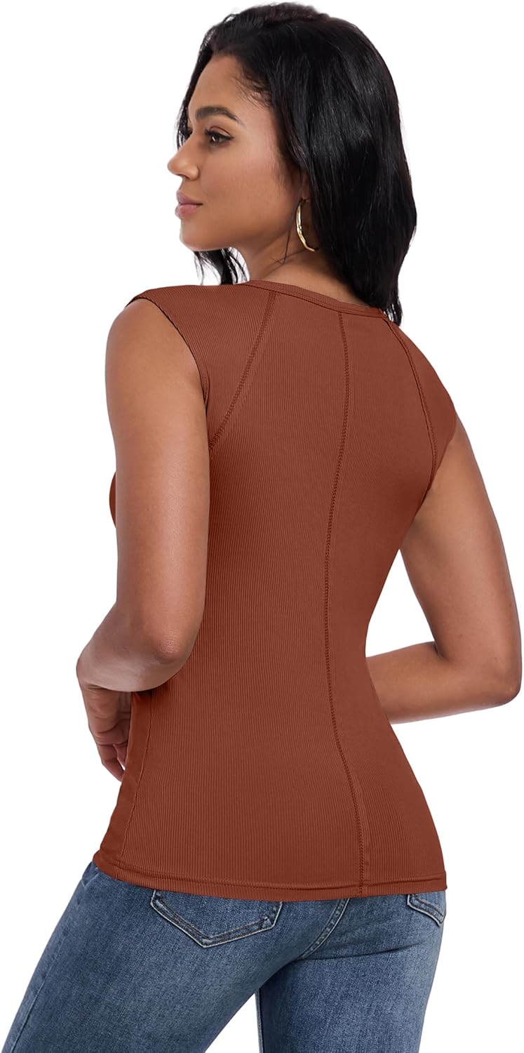 Womens Ribbed Tank Tops Cap Sleeve Slim Fitted Knit Basic Tee Shirts Trendy Casual 2025 Summer Clothes - Image 3