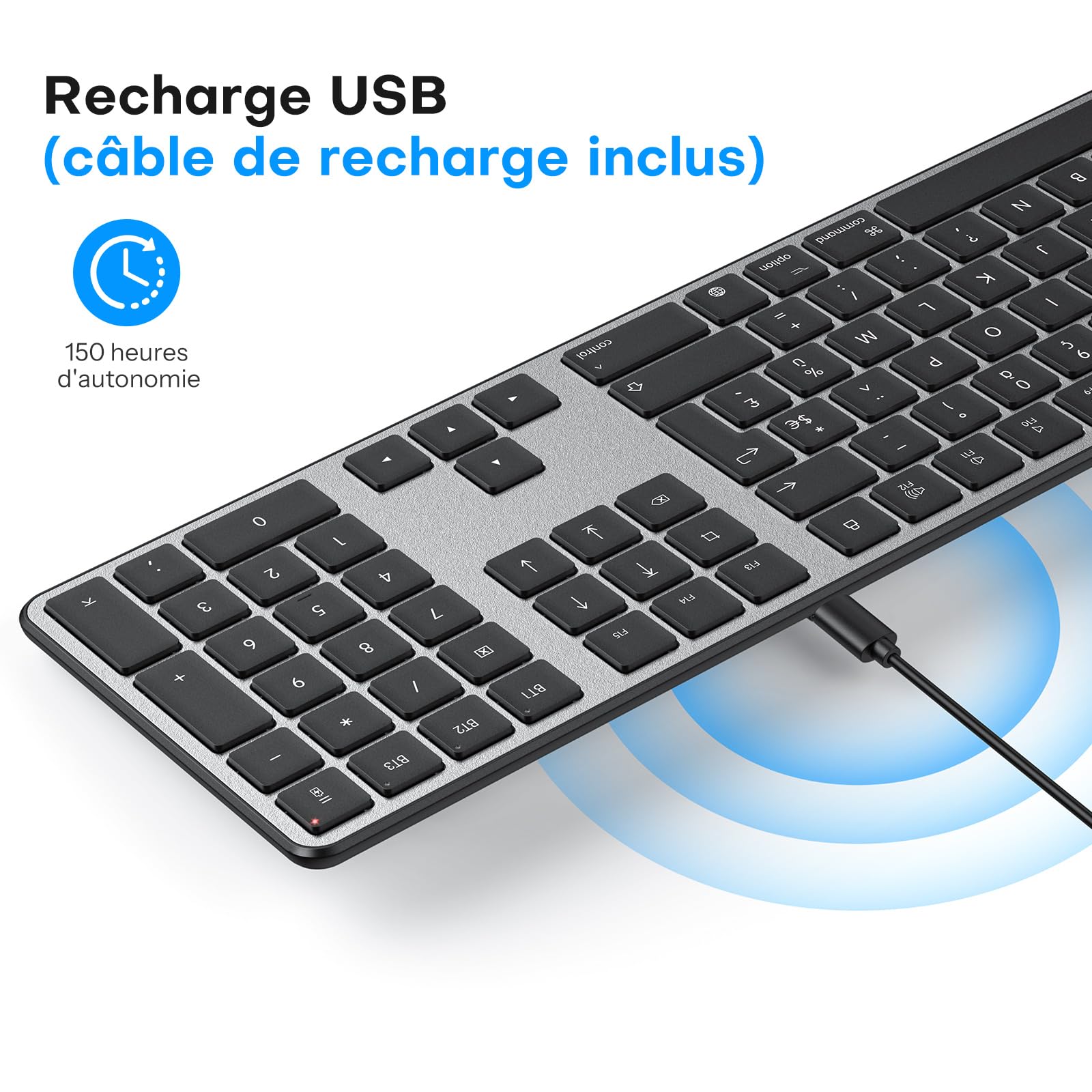 OMOTON Kit Clavier et Souris sans Fil Bluetooth pour Mac Rechargeable, Gris | AZERTY Français, 3 Canaux Bluetooth, Ultra Slim, Clics Silencieux, pour Apple Mac Pro/Mini, MacBook Neo/Air, iMac, iMac Pro