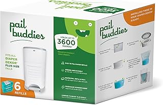 Pail Buddies Diaper Pail Refills | 6 Count Value Pack Holds 3,600 Diapers | Compatible with Dekor Plus Diaper Pail | Strong, Durable Refill Bags with Odor Eliminating Fresh Baby Powder Scent
