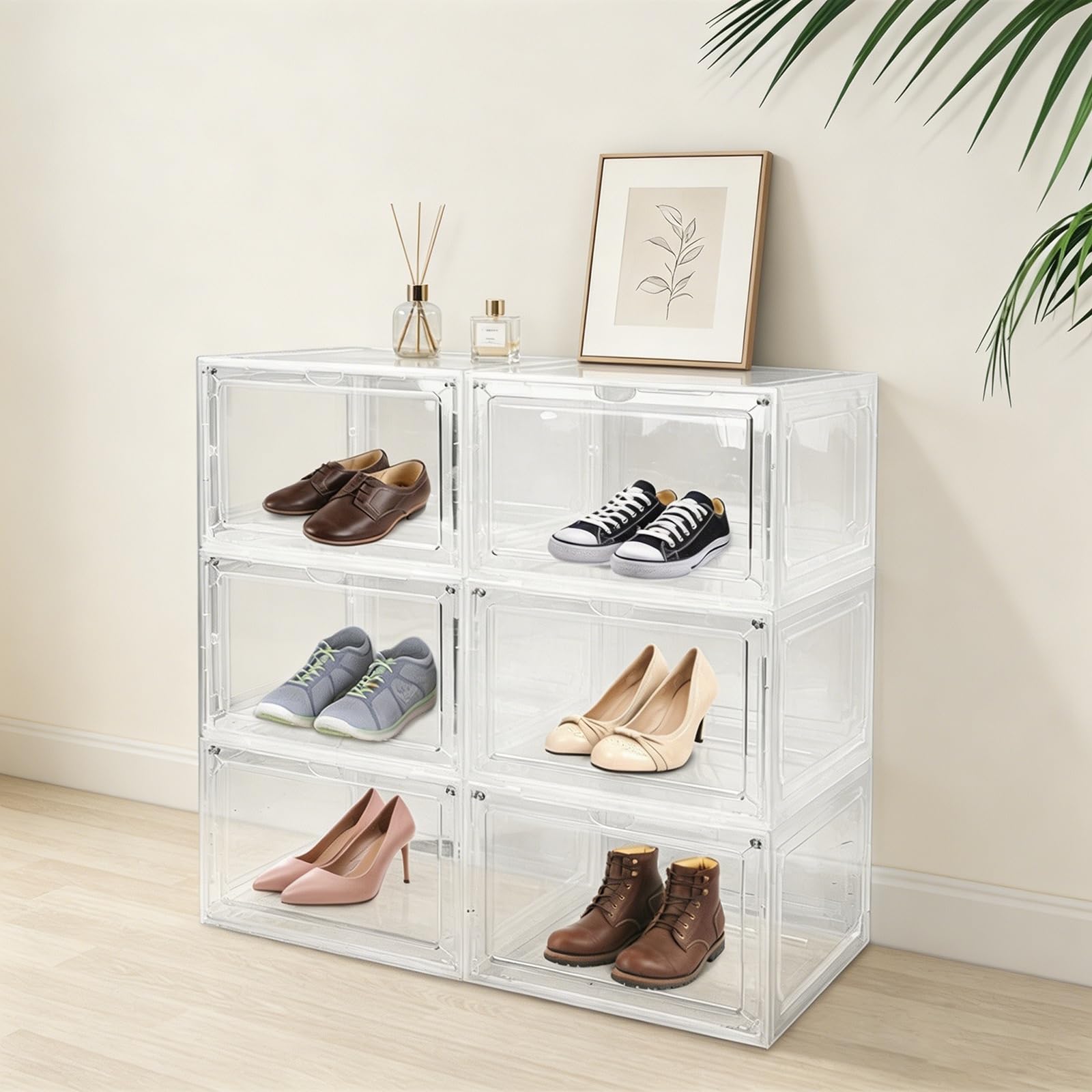 TYNGBT Closet-Friendly Clear Shoe Boxes Plastic Stackable Storage Organizer for Bedroom