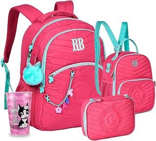 Kit Escolar Feminino Mochila Soft Estojo 32 Elásticos Lancheira Térmica Rebecca Bonbon Com Copo RB