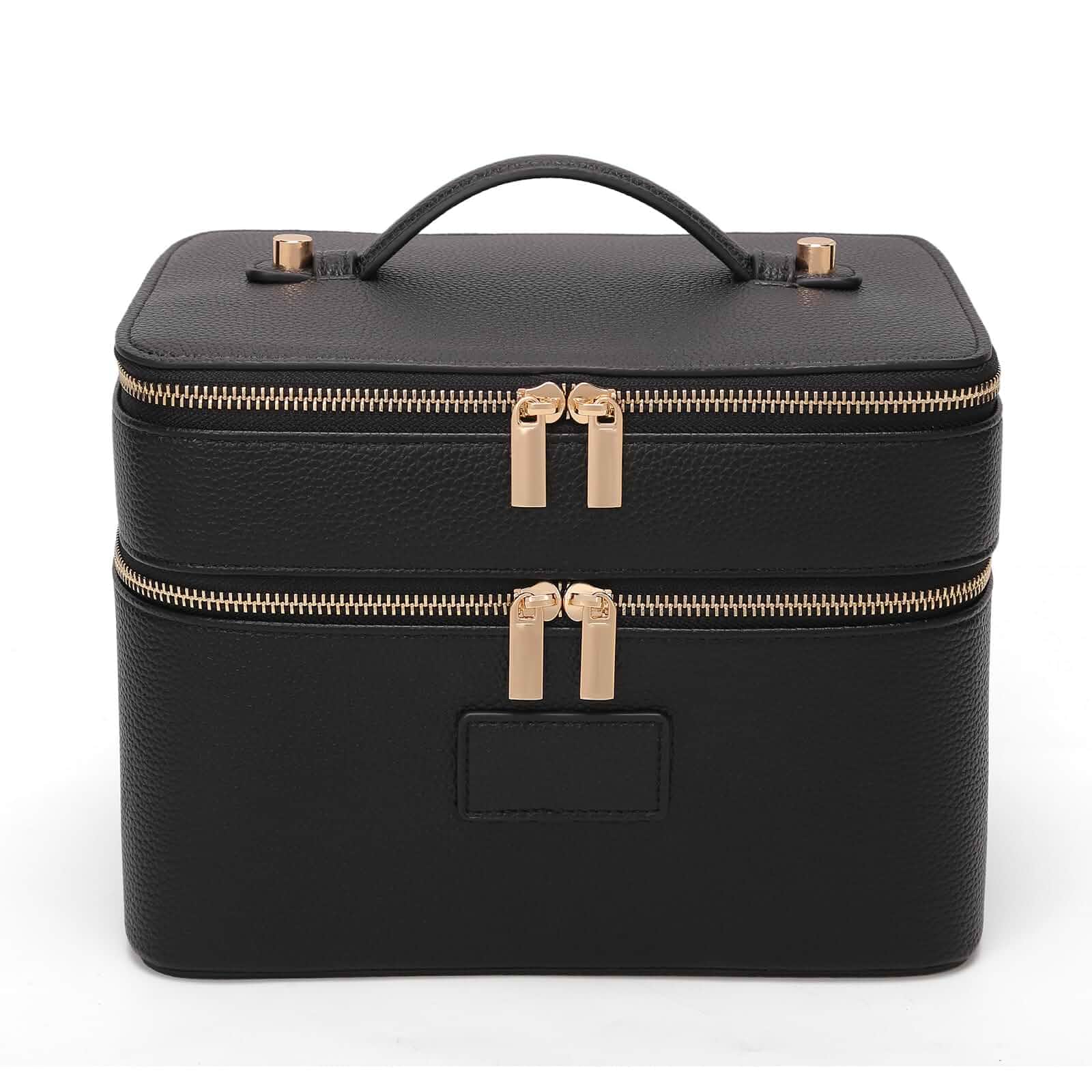 HiTotes Large Makeup Bag Duo Vanity Case for Women Leather Makeup Case Travel Toiletry Bag Portable Double Layer Cosmetic Bag Solid