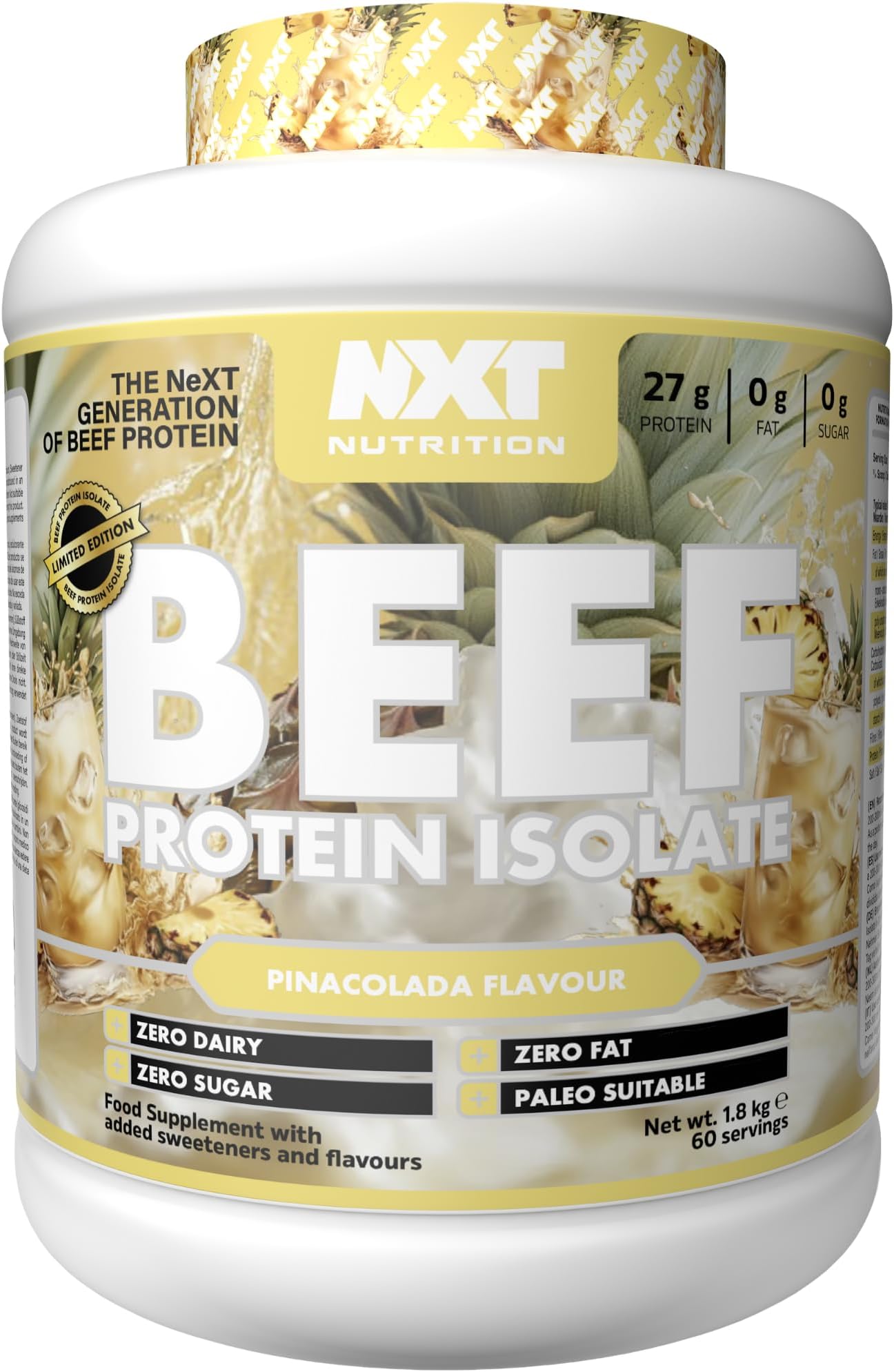 NXT Nutrition Beef Protein Isolate Powder - Protein Powder High in Natural Amino Acids - Paleo, Keto Friendly - Dairy and Gluten Free - Muscle Recovery | 1.8kg | Pinacolada
