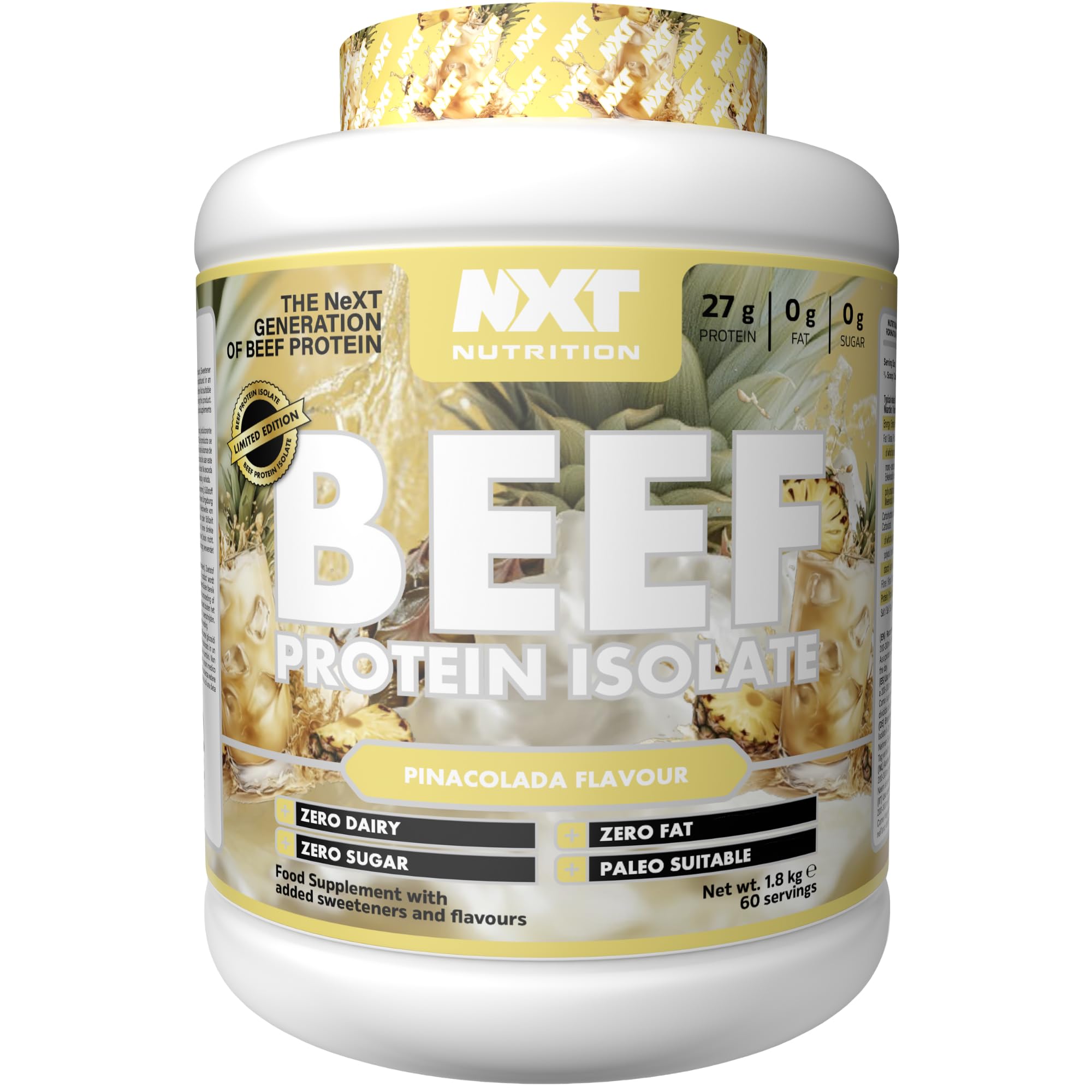 NXT NutritionBeef Protein Isolate Powder - Protein Powder High in Natural Amino Acids - Paleo, Keto Friendly - Dairy and Gluten Free - Muscle Recovery | 1.8kg | Pinacolada