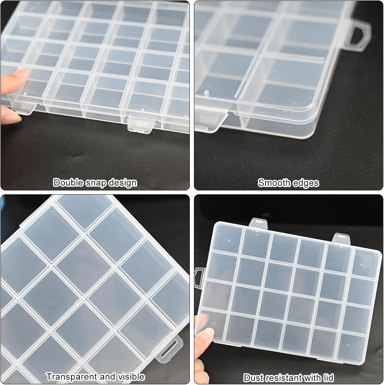 2 Pcs 24 Grids Small Compartment Craft Case, Plastic Organiser Storage Box, Clear Bead Container, Organizer Storage Container with Dividers for Beads, Crafts, Buttons (24 Grids)