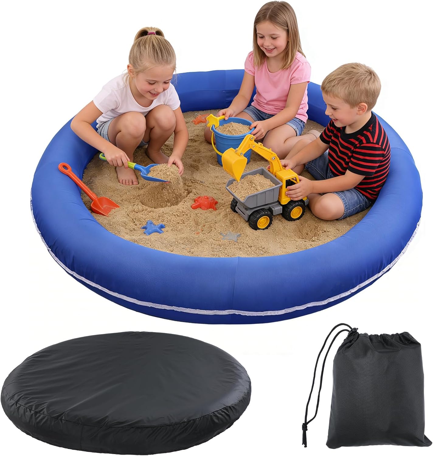 56in Large Inflatable Sandbox with Cover - No Assembly Required Sand Box Toys for Kids 1-3 Ages 4-8, Boys and Girls Gifts for Kids Backyard Garden Patio Play
