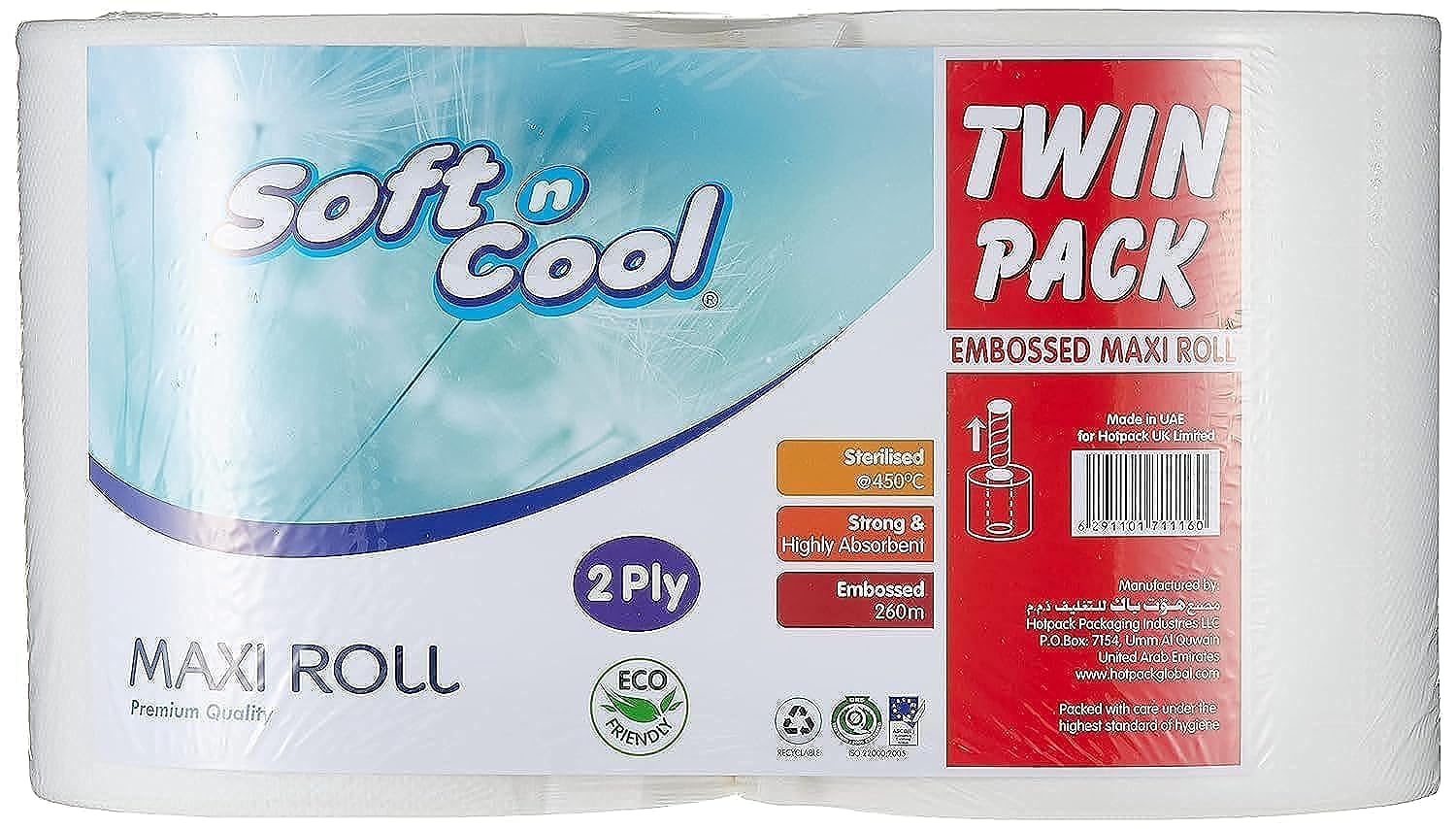 Twin Pack Eco-Friendly, Highly Absorbent, Premium Quality Maxi Roll 260meter(130mtr x 2 rolls), 2 Roll