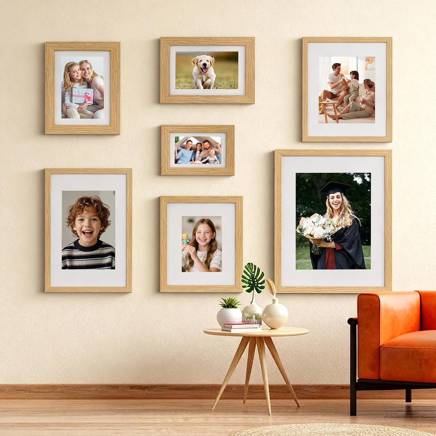 12x16 Picture Frame, Photo Frame Display 9x12 Pictures with Mat or 12x16 without Mat, Hang on the Wall, Beige - Image 3