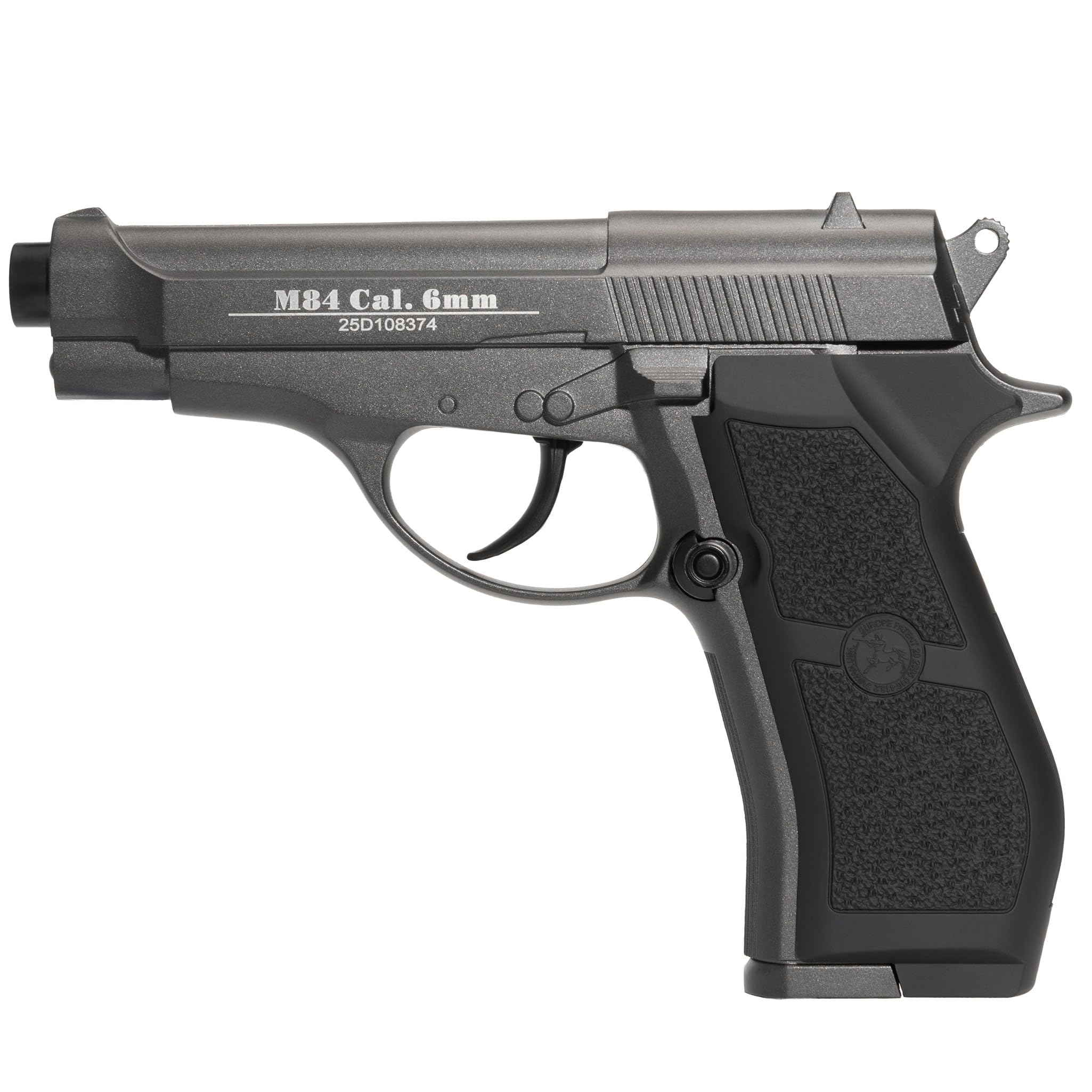 Pistola CO2 softair M84 full metal nera, POTENZA 0,9 JOULE, caricatore thin 15 colpi, sicura/singolo, CO2 nel calcio, 165mm 700g, bundle 1000 pallini + 5 bombolette