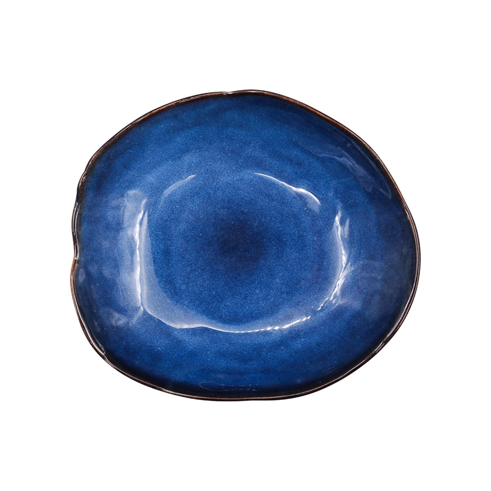 HPTHLY Plate Household Ceramic Dinner Plate Blue Glaze Salad Plate Fruit Plate Bread Plate Irregular Tableware Western Food Plate/Kitchen Supplies Dessert Plate (21Cm)