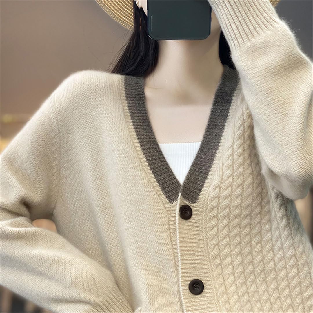 Chaqueta Tipo Cárdigan De Punto De Lana con Cuello En V Y Botones De Manga Larga para Mujer