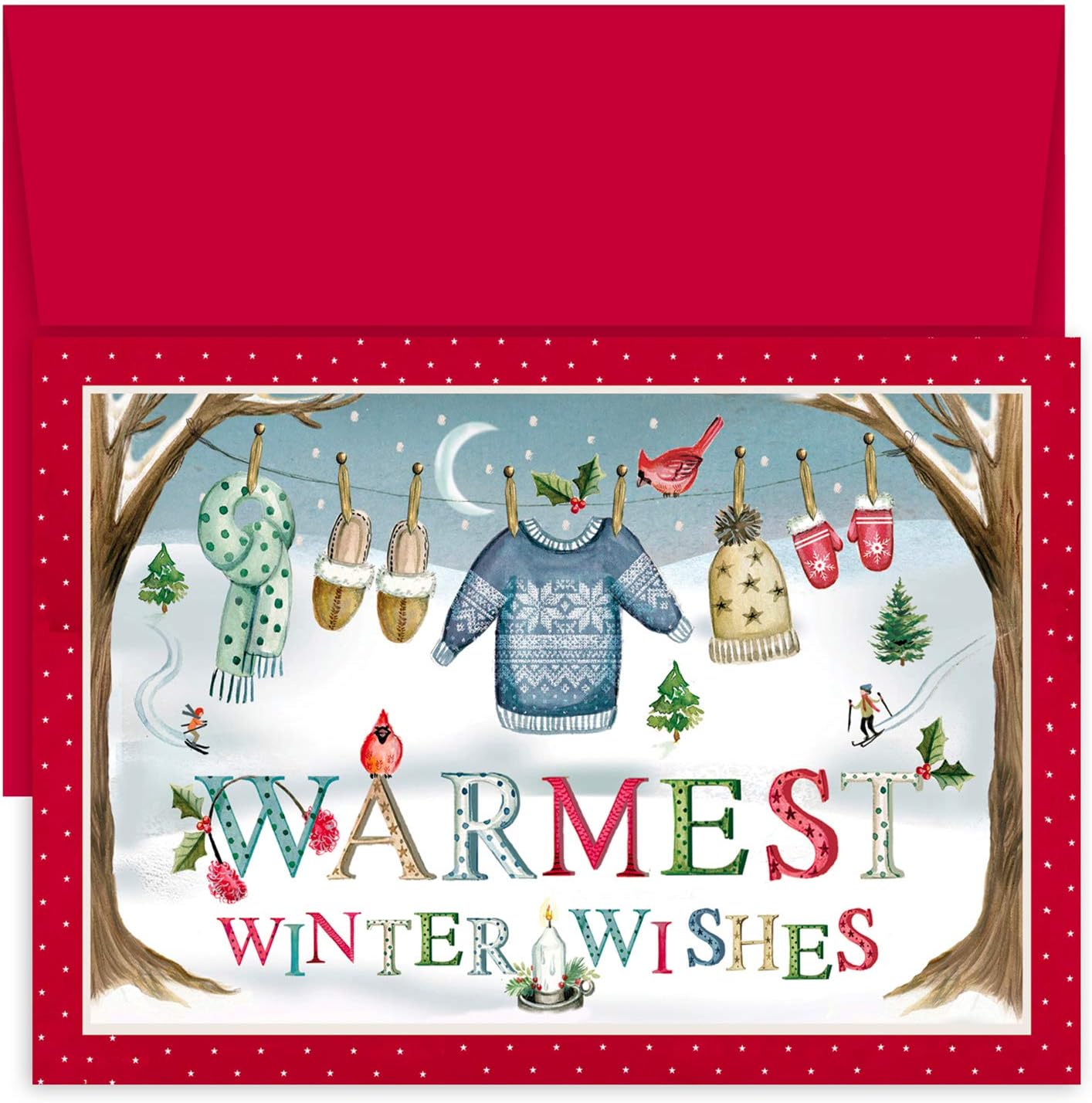 Masterpiece Studios Hollyville 16-Count Boxed Christmas Cards & Envelopes in Keepsake Box, Snowy Church (939900), 8.5" x 6.25"