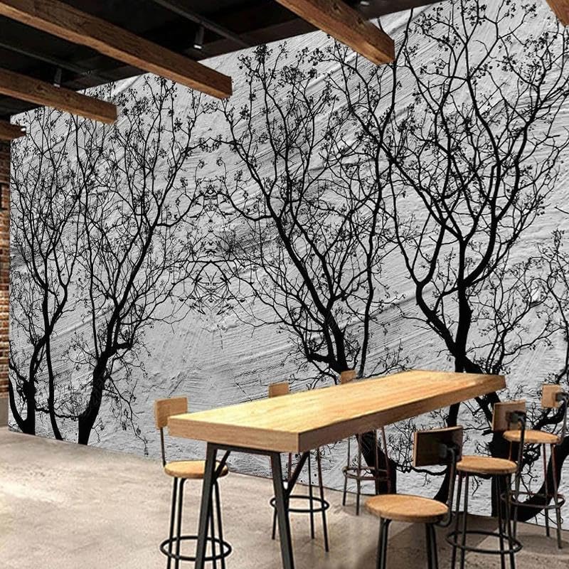 Papier peint mural 3D branches pour renover un mur abime de salon sans colle