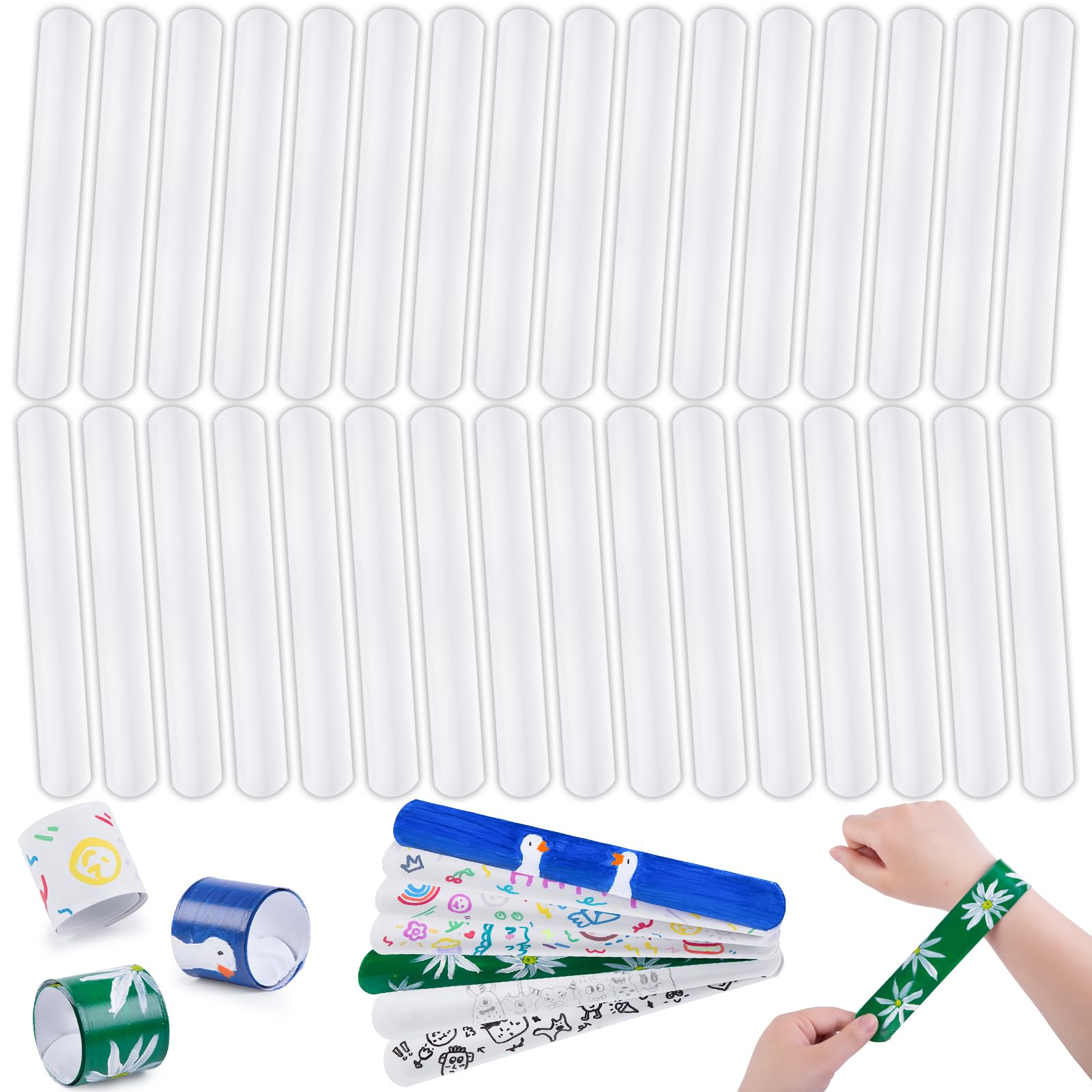 MCPINKY White Slap Bracelets Bulk, 72PCS DIY Snap Wristband To Do Slap Bracelet for Kids Party Favors Treat Bags Gifts Goodie Bag Stuffers