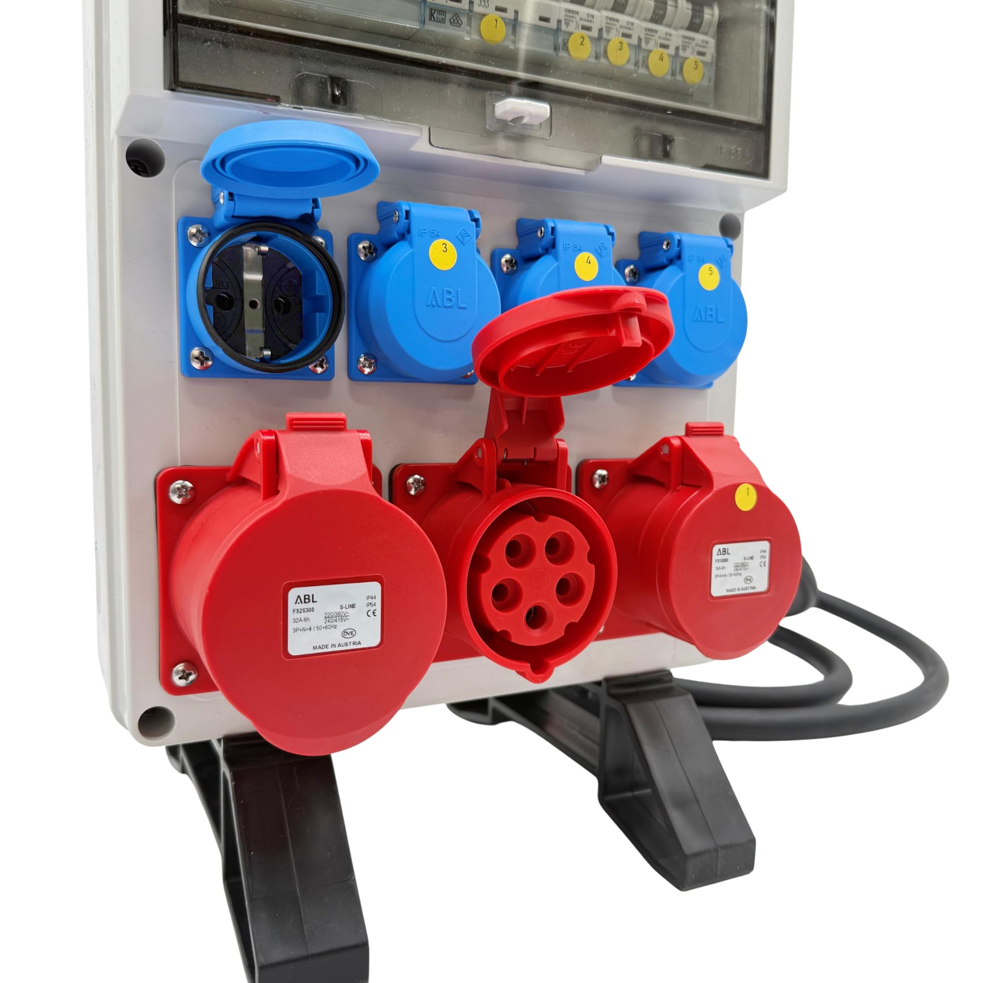 CEE Standverteiler SVT-1 32A Zuleitung Baustromverteiler 1x32A / 2x16A / 4x230V mit LS und FI