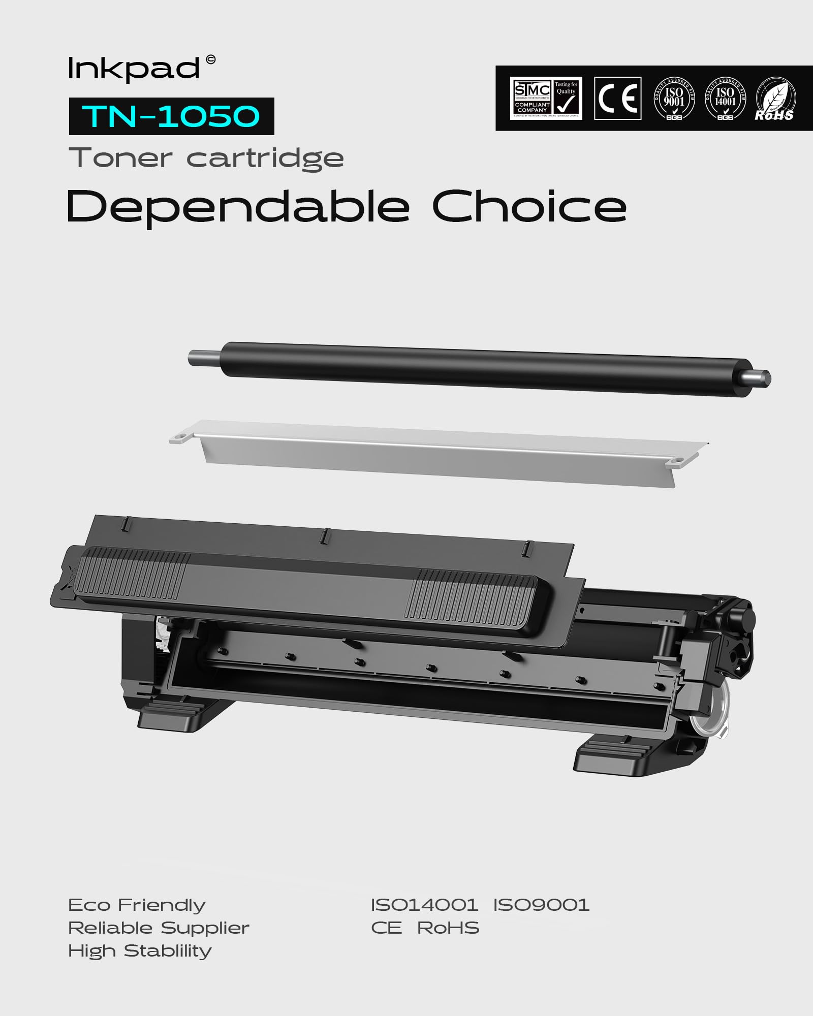 iNKPAD TN1050 TN-1050 Toner Compatible para Brother TN1050 para Brother HL-1210W DCP-1610W HL-1212W DCP-1612W HL-1110 DCP-1510 HL-1112 DCP-1512 MFC-1910W MFC-1810 Impresora (2 Negro) — view 6