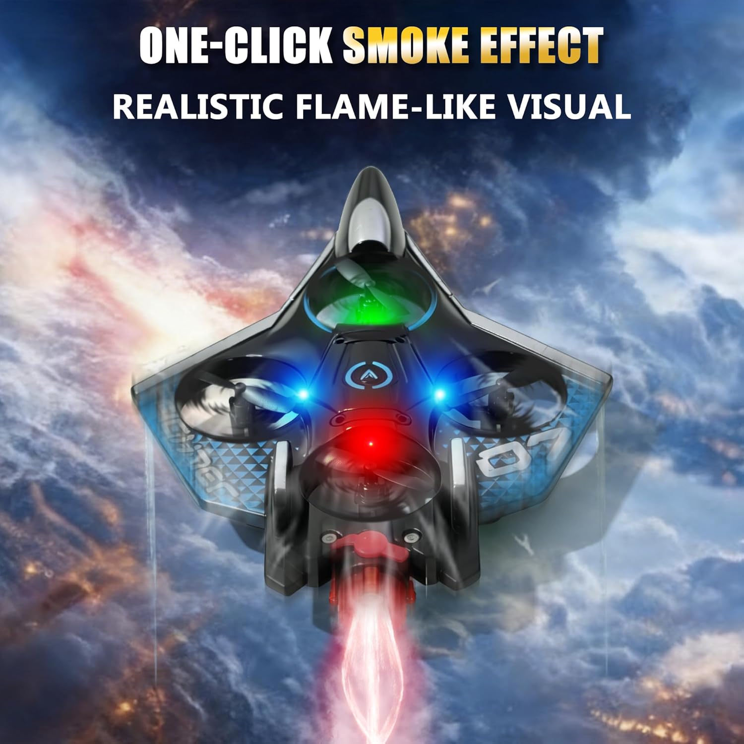 RC Airplane with Cool Spray, Foam Remote Control Airplanes with Led Light, 360° Flip Fighter Jet Toys, Stunt Roll, RC Plane for Kids Adults Aged 6+, Gifts for Kids Boys Girls, Black