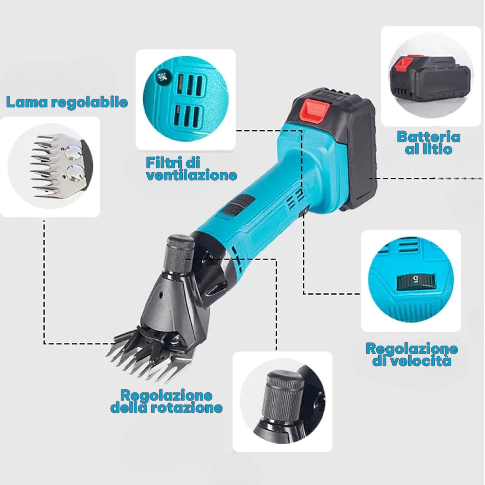 Tosapecore Tosatrice Pecora Doppia Batteria da 42VF 4.0Ah con 6 Velocità Regolabile per Rasare La Lana di Pecore, Capre, Bovini e Altri Animali da Fattoria