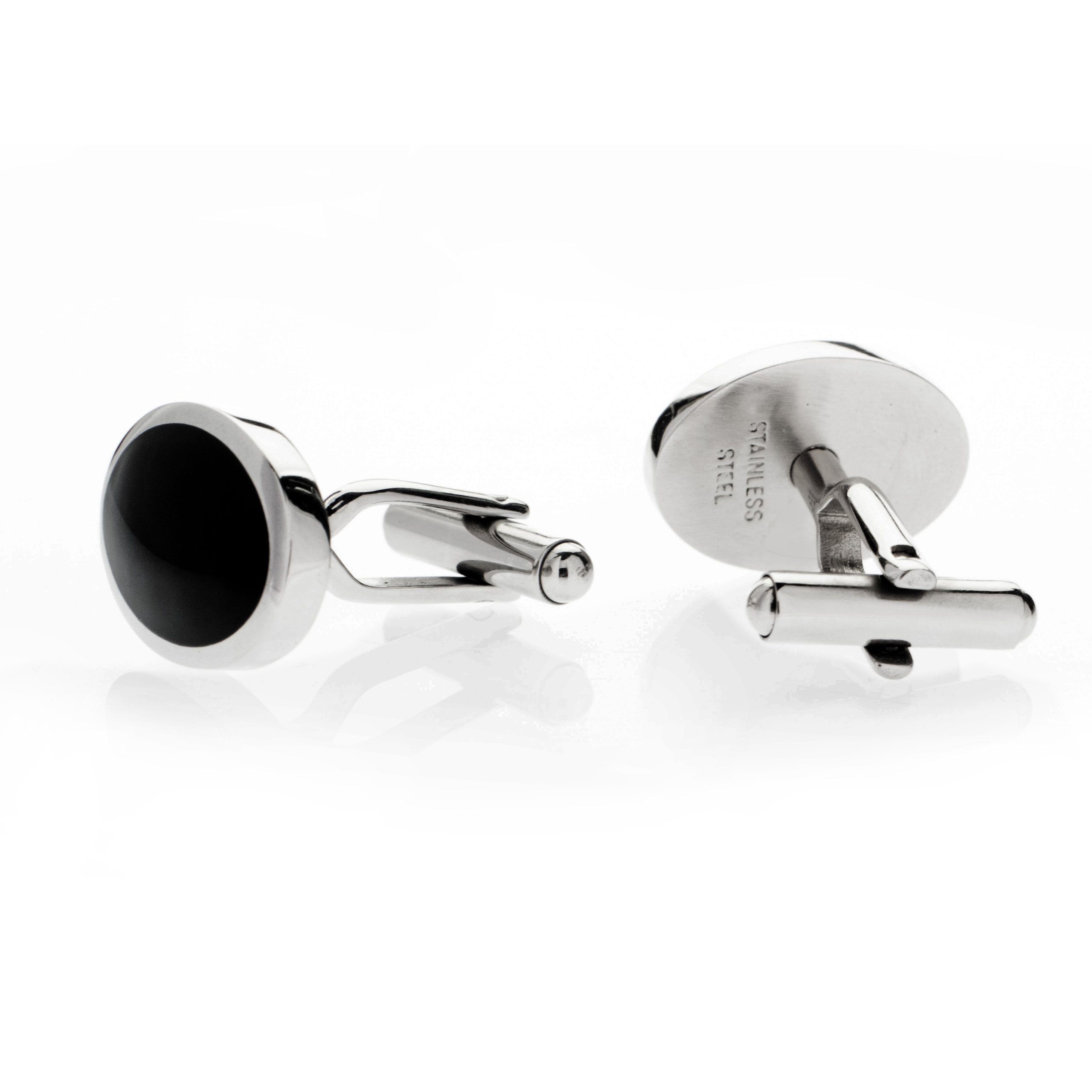 Karisma Herren Manschettenknöpfe Edelstahl 316L - Schwarzer Onyx Stein hochpoliert - CLH001 - Breite 20mm
