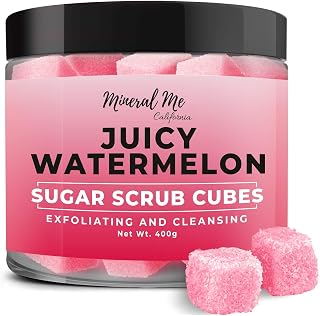 Body Scrub Exfoliator - 12oz WATERMELON Sugar scrub cubes w/Mango Butter & Shea butter- Ultra Hydrating & Moisturizing - All Natural & Organic for all body exfoliation- For hands, arms legs, elbow