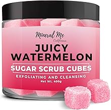Body Scrub Exfoliator - 12oz WATERMELON Sugar scrub cubes w/Mango Butter & Shea butter- Ultra Hydrating & Moisturizing - All Natural & Organic for all body exfoliation- For hands, arms legs, elbow