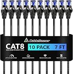 CableGeeker Patch Cables Cat 8 3ft 10 Pack Slim, Cat8 Ethernet Patch Cable 40G 2000MHz Support, Snagless RJ45 Cat 8 Patch Cable for Patch Panel to Switch, Flexible Network Cable - 3 Feet Black
