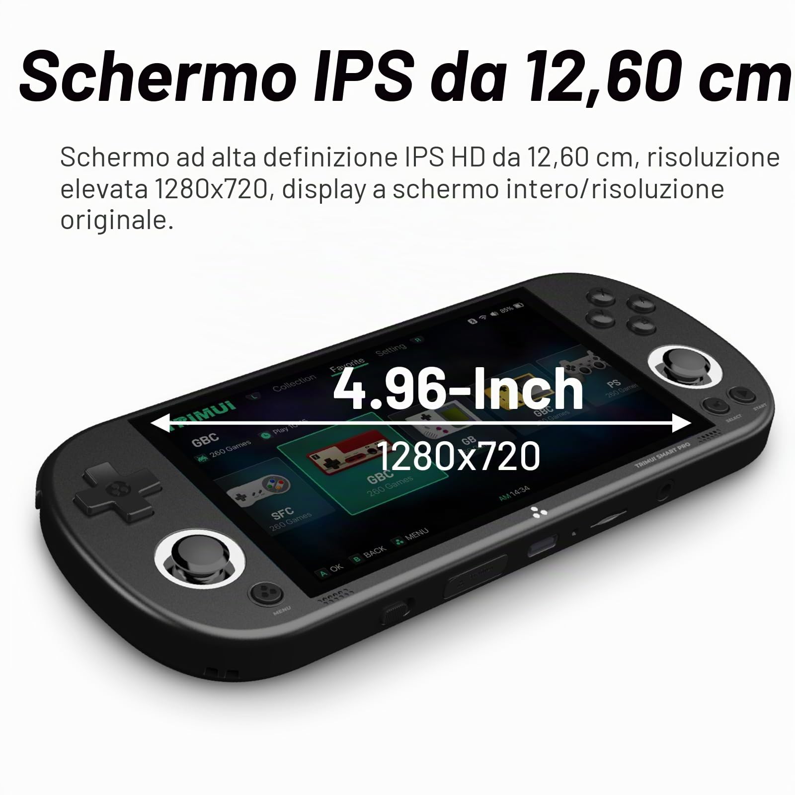 Trimui Smart Pro Console di gioco portatile da 12,6 cm, sistema Linux, processore A133P, scheda SD 128 G, supporto WiFi multiplayer online battle (nero)