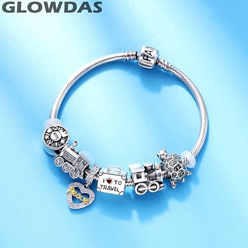 Miniatura 3 de Dijes para maleta con texto en inglés "I Love to Travel 2026" para mujer Pandora, pulsera de plata de ley 925, cuentas de caja de corazón rojo