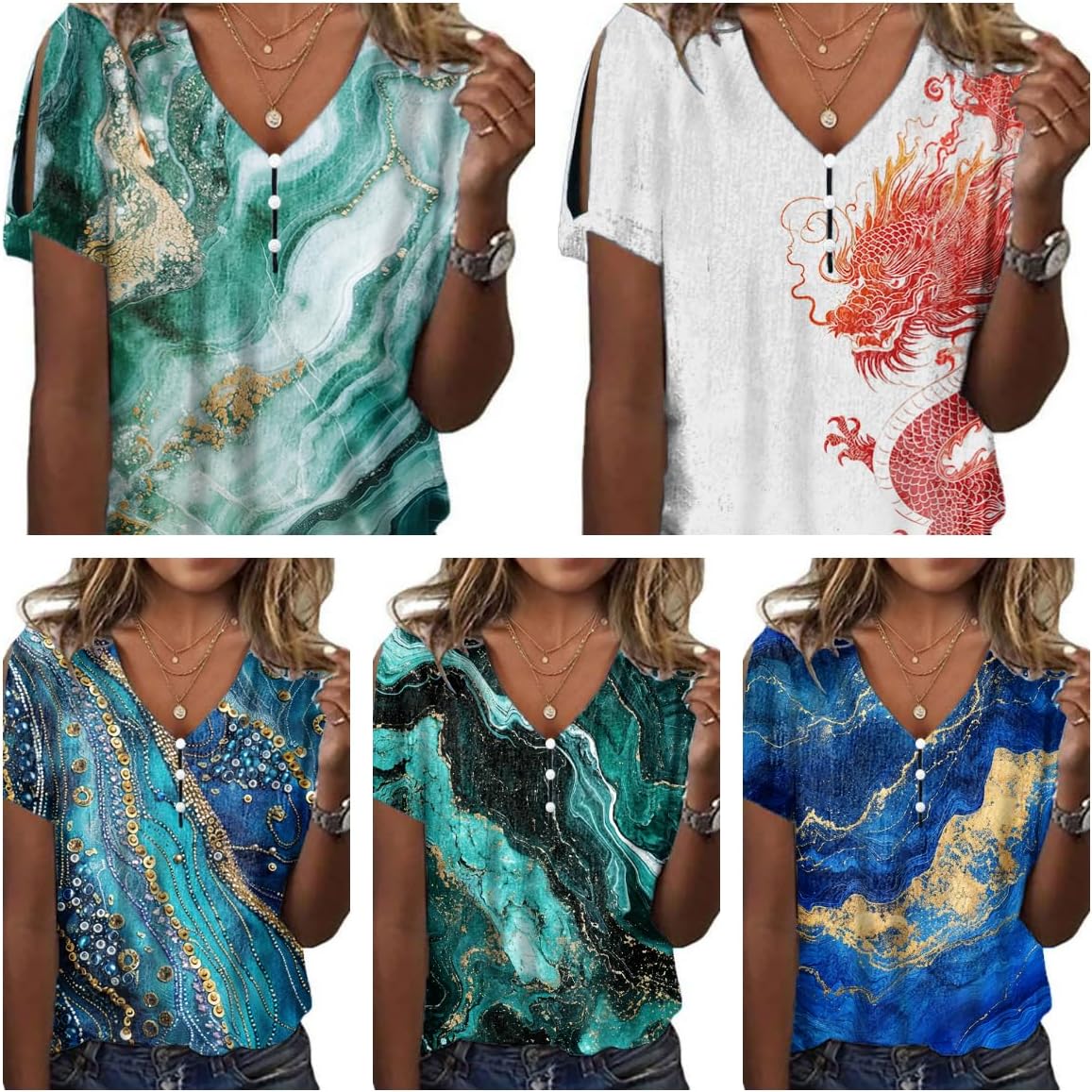Boho Tops for Women Hippie Cold Shoulder Tops for Women Comfy V Neck Short Sleeve Country Concert Outfits for Women - Image 3