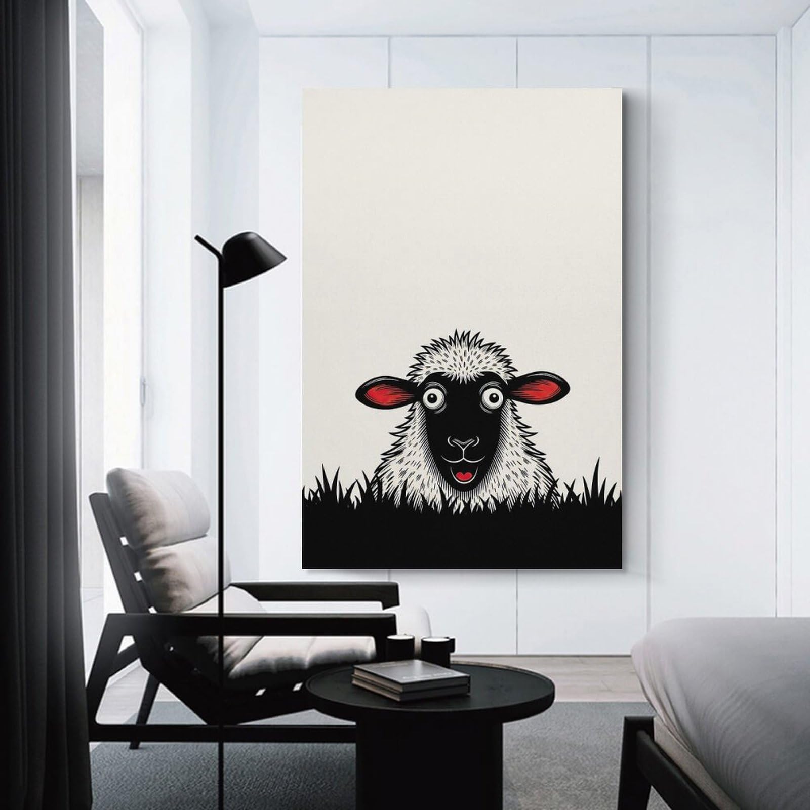 Junmoney Funny Sheep Peeking Over Grass Home Decor Wall Art 12x18inch(30x45cm), for Small Homes, Bedrooms Or Open Spaces, An Easy Choice for New Home Styling
