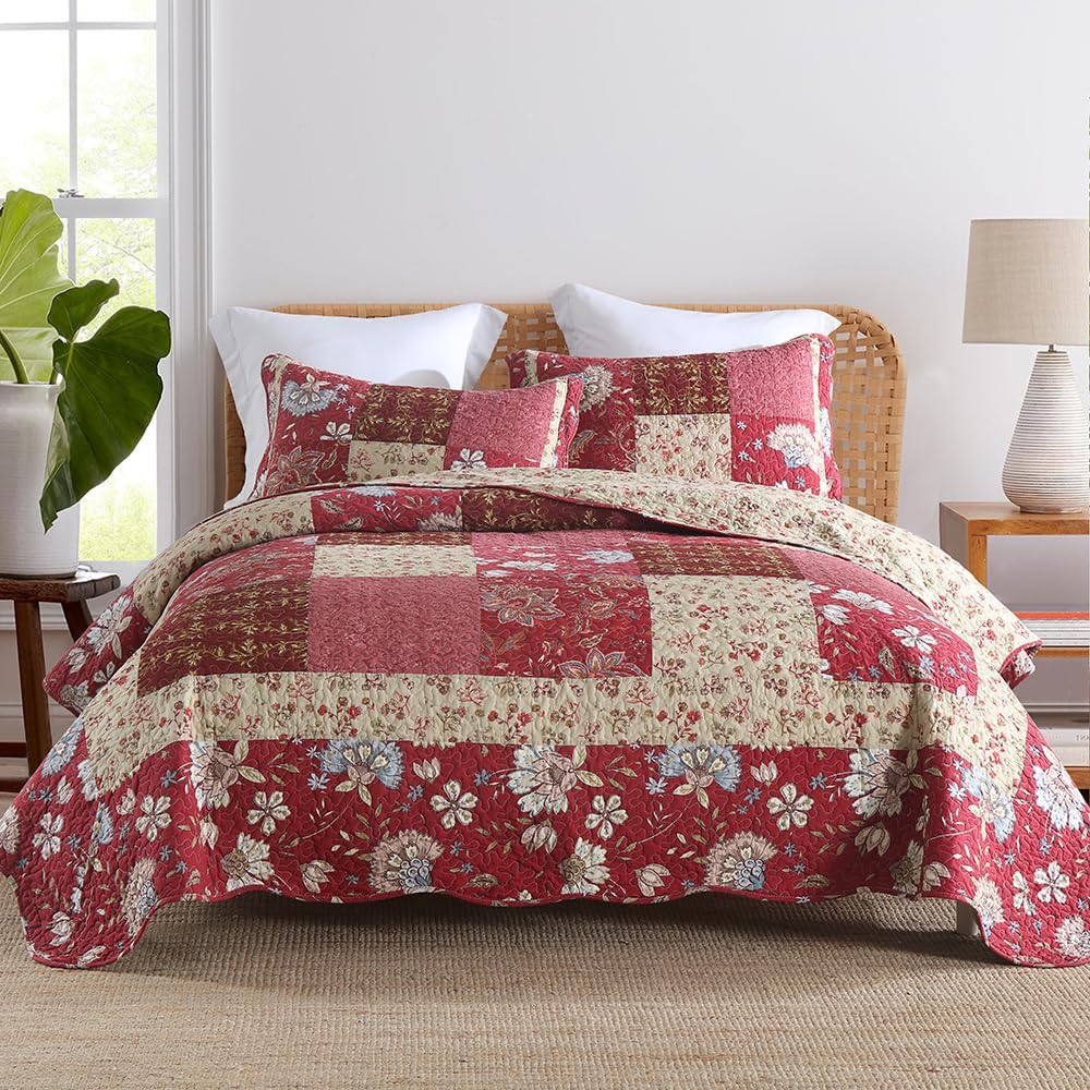 camandy Cotton Bedspread Quilt Bedding Sets 3 Pieces Reversible Coverlet Sets