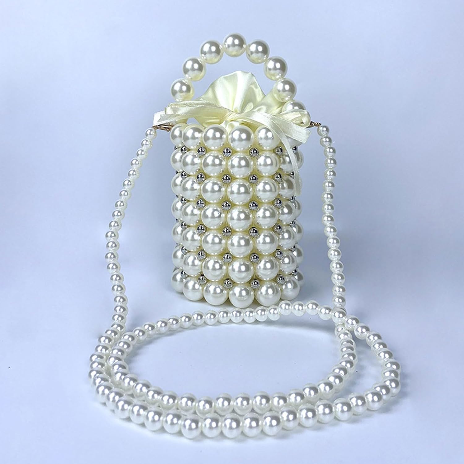 SHESRA Luxury Pearl Purses Shoulder Bag for Women Pearl Bag Handmade Bags Women's Crossbody Beaded Clutch Evening Bag Wedding Party Bridal Party Gifts 68