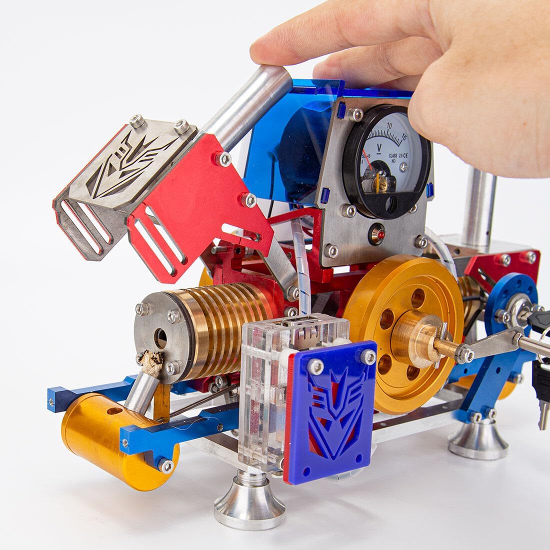 Flame Eater Engine, Horizontal Opposed Double-Cylinder Flame-Licker Suction Fire Vacuum Stirling Engine Power Generator Model, Educational Physics Experiment Kit