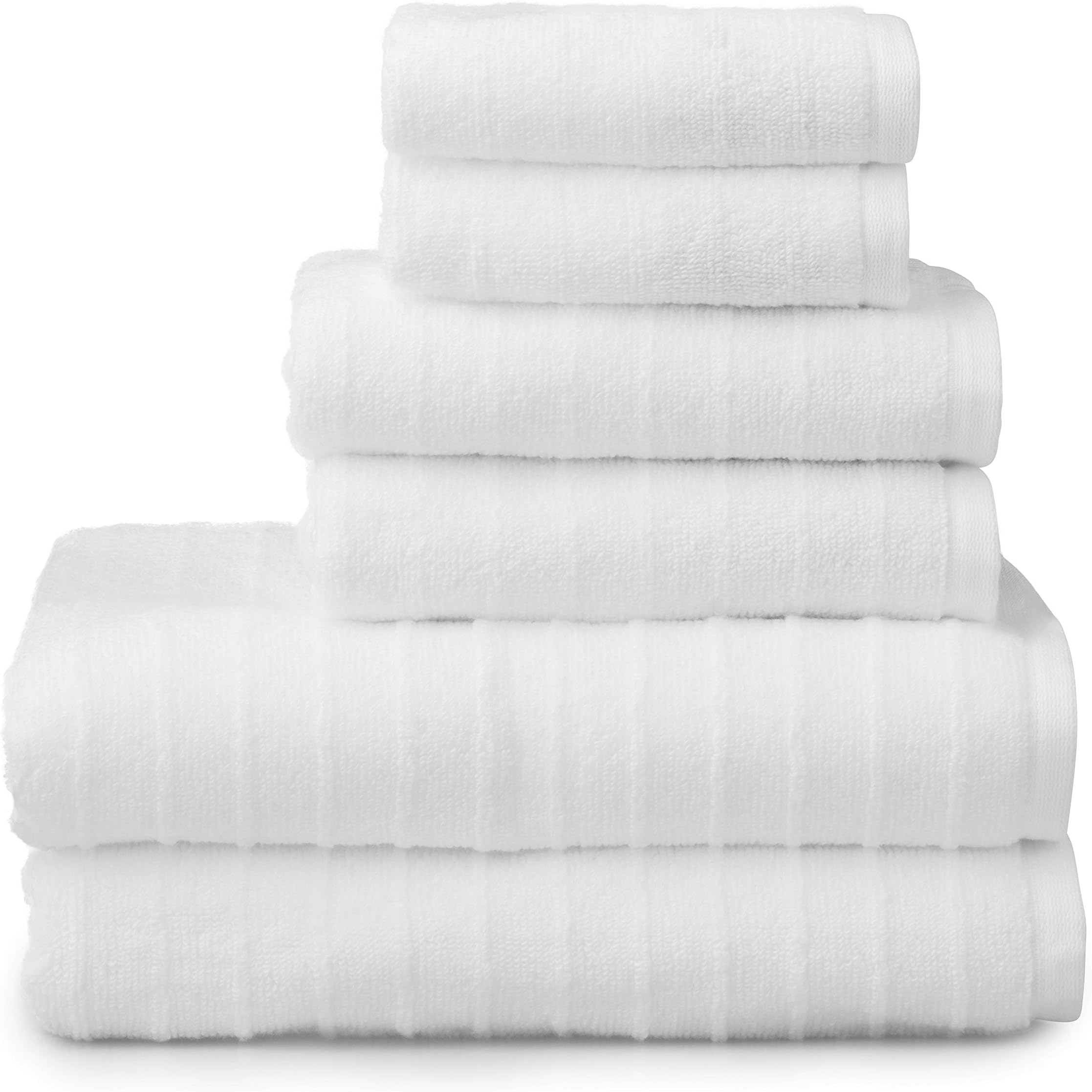 Welhome James 100% Cotton Textured Stripe Towel Set - 6 Piece Set of 2 Bath T...