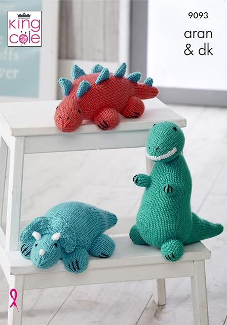 King Cole 9093 Knitting Pattern Childrens Dinosaur Toys in King Cole Comfort Aran and Dollymix DK