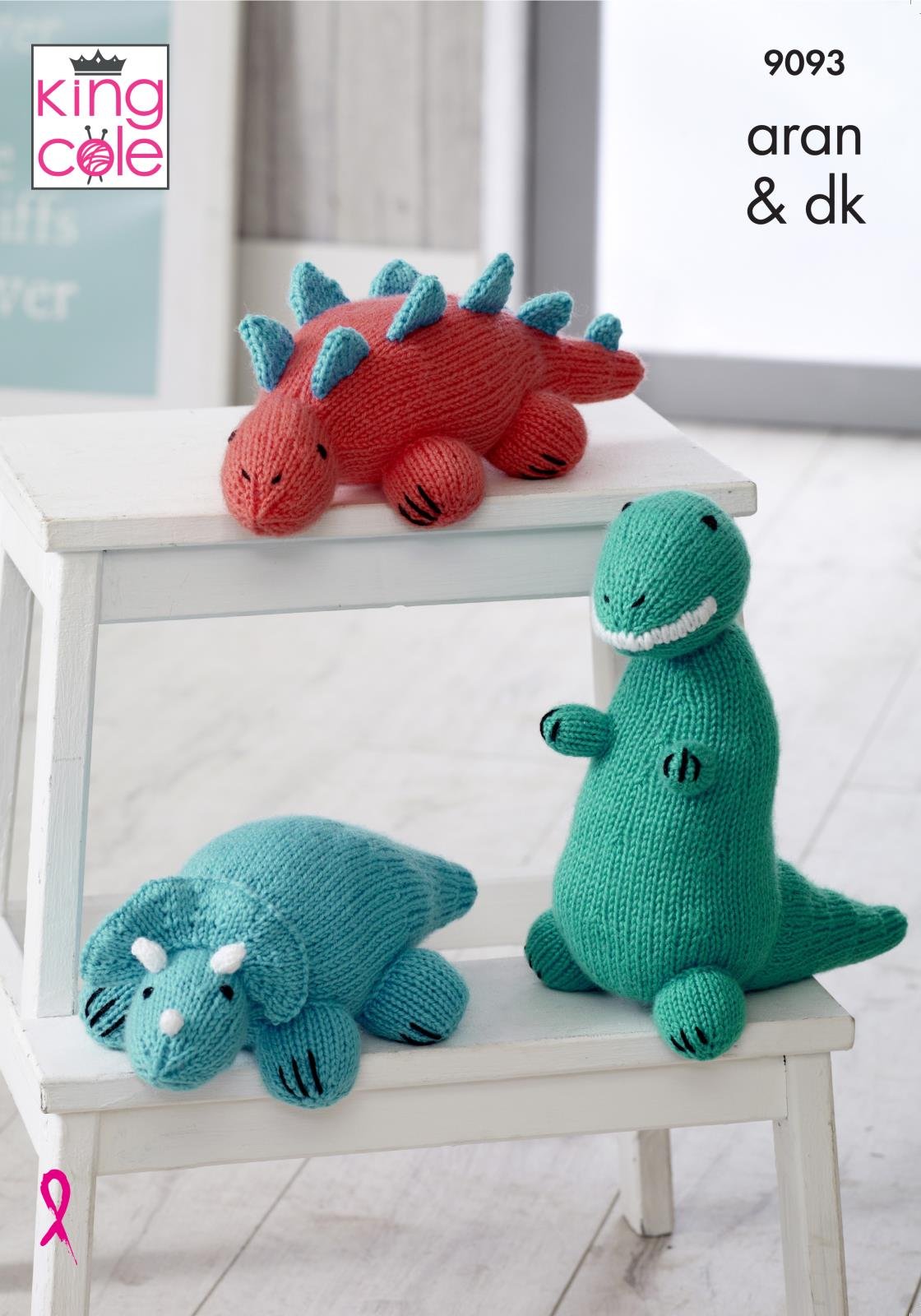 King Cole Multicolor 9093 Knitting Pattern Childrens Dinosaur Toys In Comfort Aran And Dollymix Dk