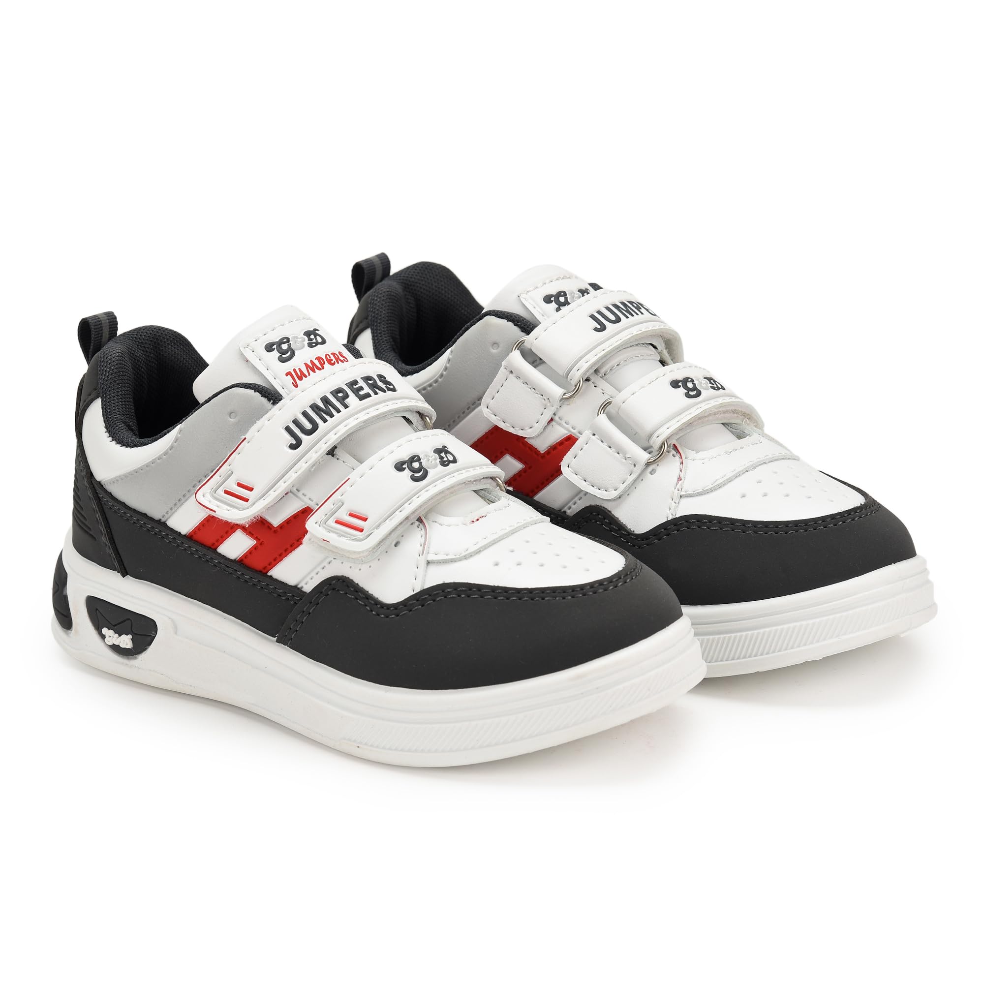 G&D Jumpers Unisex Kids Shoe with Memory Foam EVA Sole | Leather Rexine Upper Breathable, Lightweight | Comfortable & Durable Stylish Indoor & Outdoor | Casual Sneakers Grey