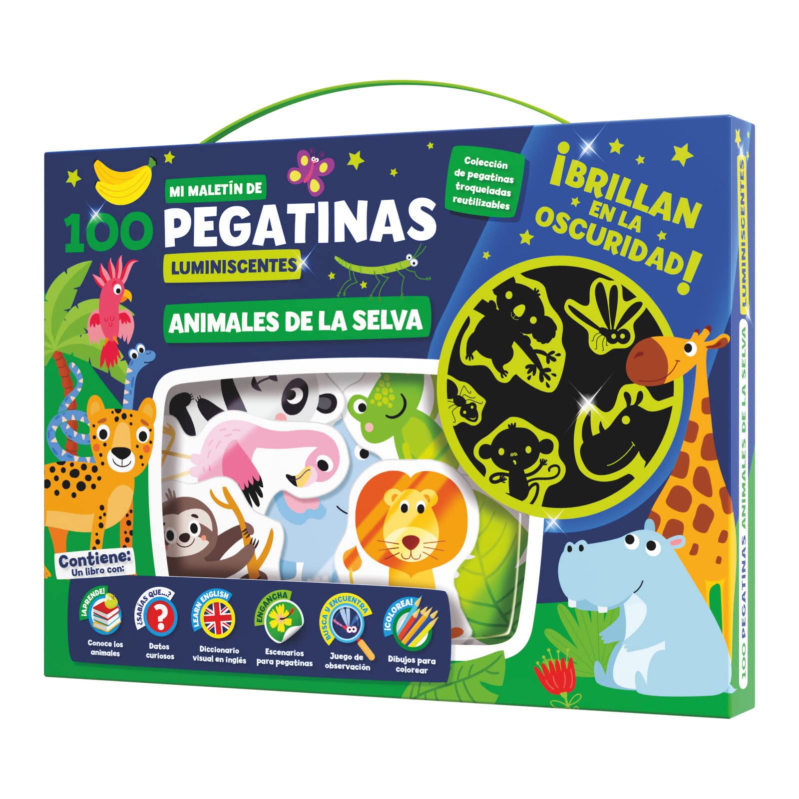 MALETIN 100 PEGATINAS LUMINISCENTES - ANIMALES EN