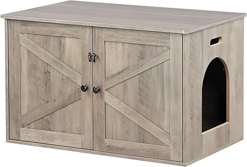 Caja de arena para gatos, muebles de caja de arena ocultos con divisor extraíble, muebles de baño de madera para gatos, casa interior para gatos,