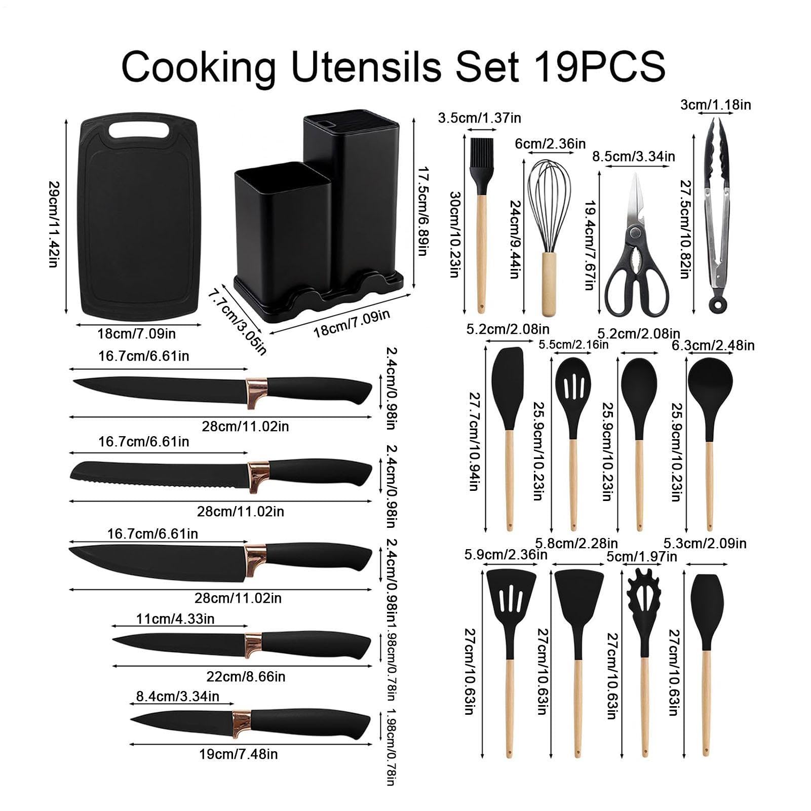 Utensili da Cucina Kit 19 Pezzi in Silicone Resistente al Calore | Set di Strumenti da Cucina Per La Casa, Appartamento, Interno, Piano Di Lavoro, Famiglia