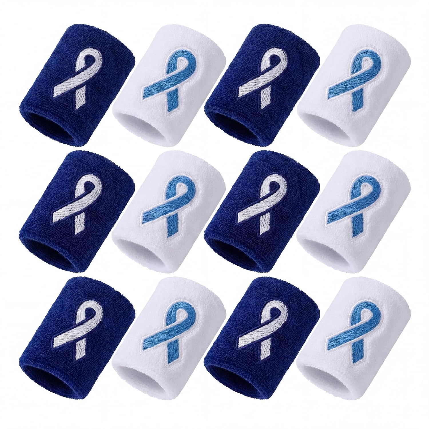 Ramede 12 Pcs Colon Cancer Awareness Wristbands, Blue Ribbon Embroidery Sweatbands Sport Wristbands for Charity Events, Fundraising Walk, Awareness Campaign Accessories, Fit Colorectal Prostate Cancer