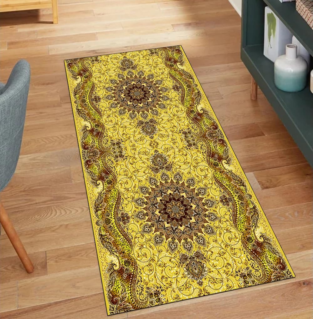 Alfombra de pasillo amarilla vintage de 60x400 cm lavable a metros 1