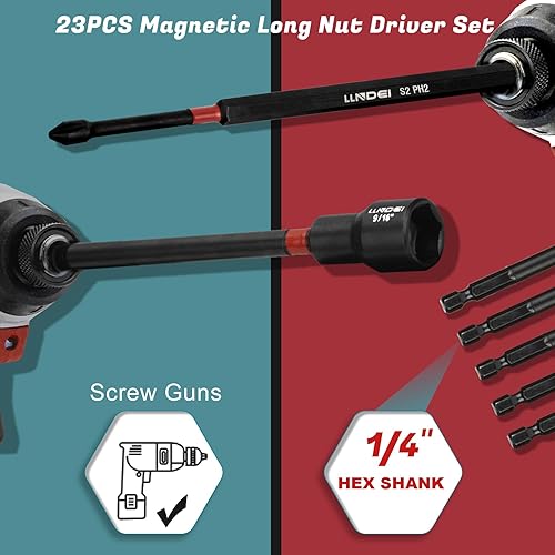 Miniatura 3 de LLNDEI Juego de 23 destornilladores de tuercas magnéticas, juego de destornilladores de tuercas de tamaño completo de 6 pulgadas de largo, métrico