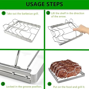 Rib Rack for Smoking, Foldable Rib Rack, Stainless Steel 4 Slots Rib Racks for Grilling, Smoker, and BBQ Accessories, Foldable Roasting Rack