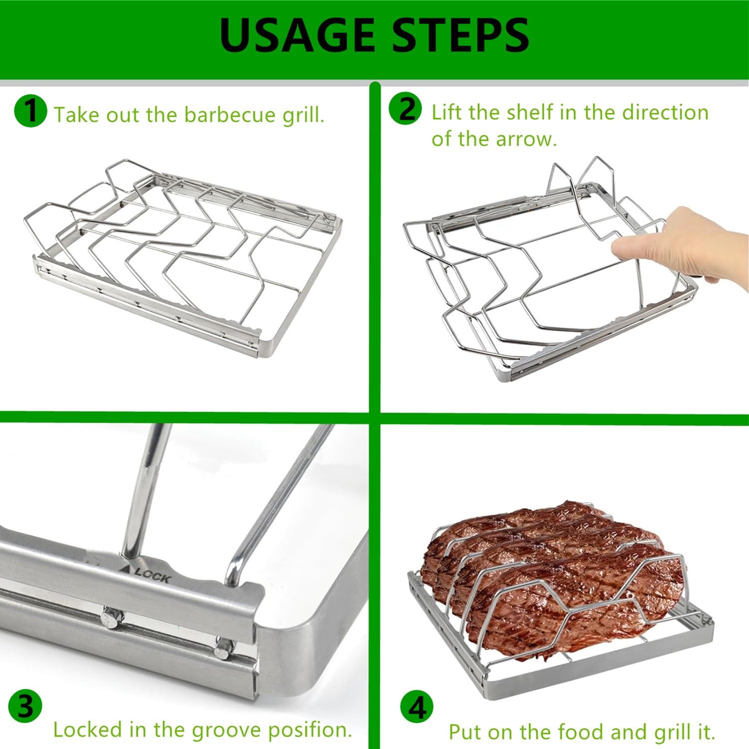 Grill Rack Non-Stick BBQ Rib Rack Stand Barbecue Steaks Racks Stainless ...