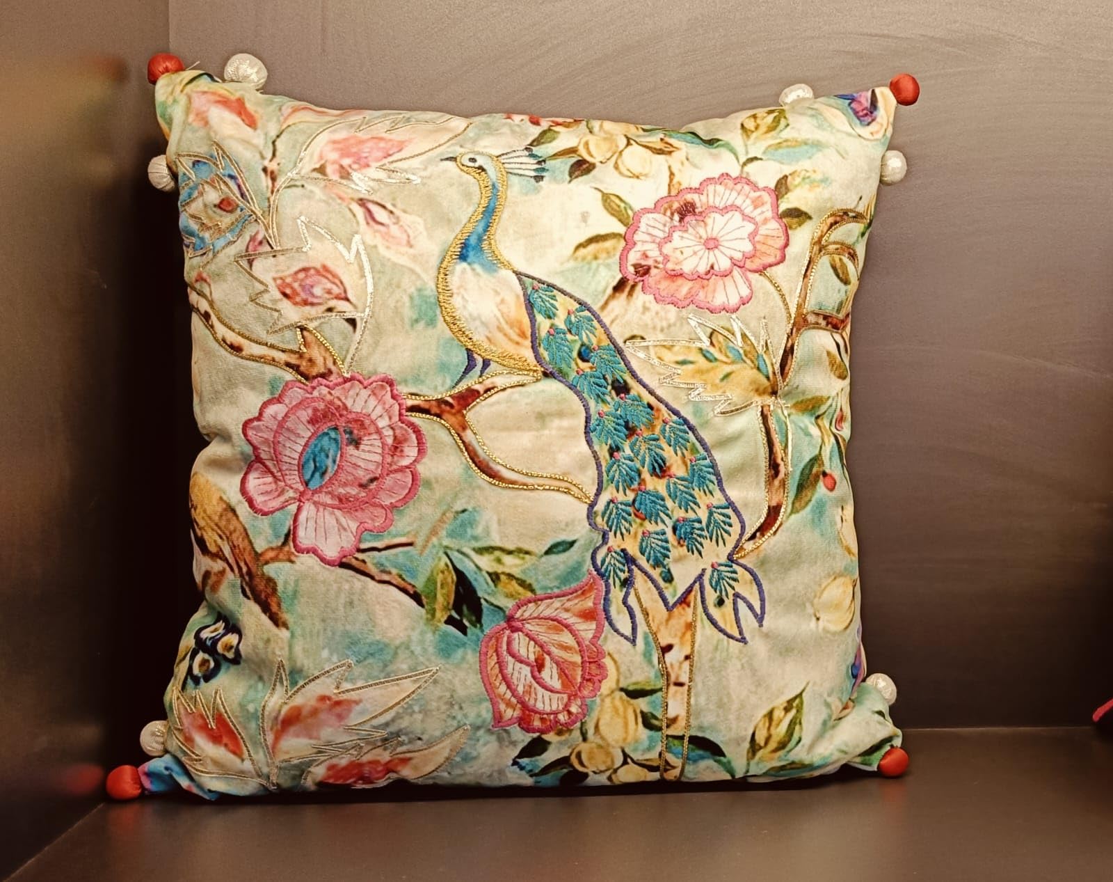Contour by KBN Designs Decorative Peacock Flower Tree Cushion 16x16 inch