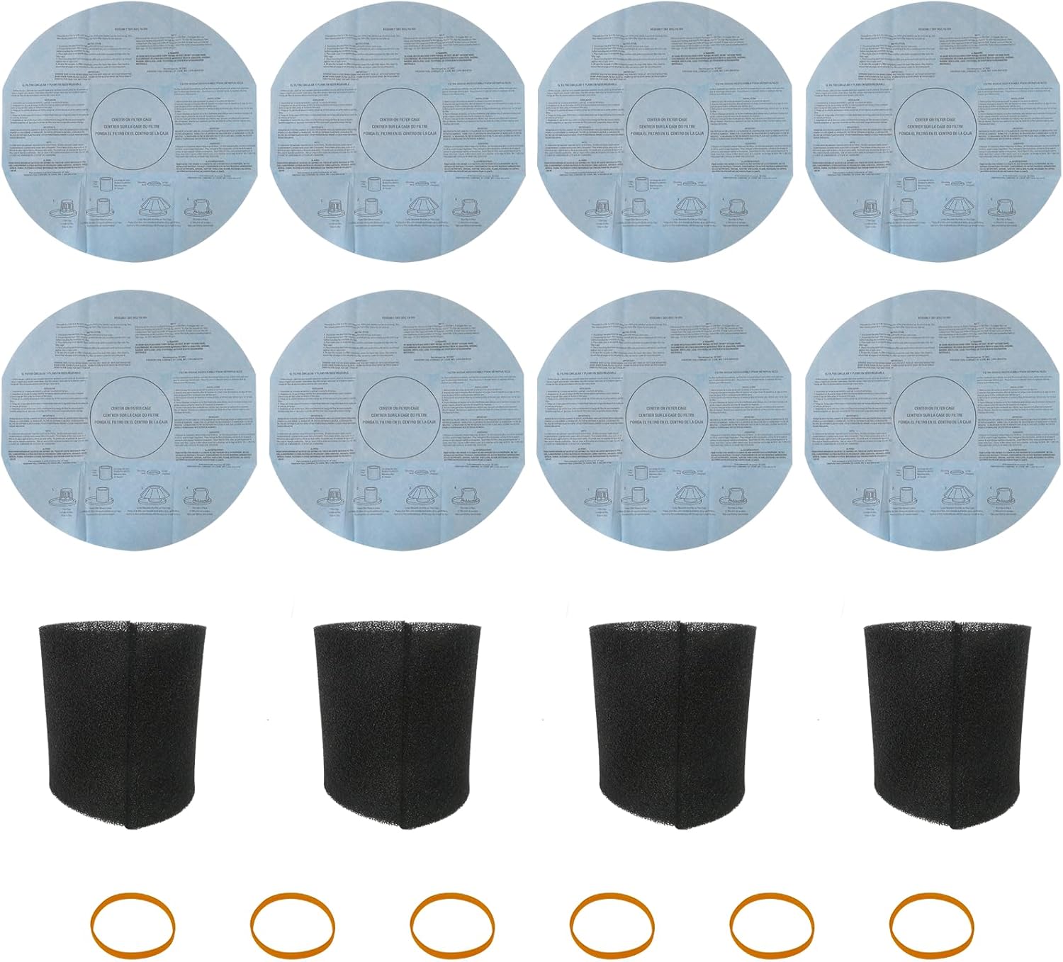 Dry Filters and 4 Pcs 90585 Foam Sleeve Filter Kit for Shop vac hang up (2015 Model) 1.5 gallon 3 gallon vac AL5E30RH, Includes 6 Retaining Bands Upgrade by GruDawu