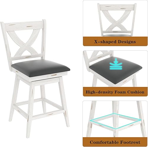 Miniatura 6 de Betterhood Taburetes giratorios de 29 pulgadas de altura, taburetes de bar giratorios con respaldo alto con asiento tapizado de piel sintética y