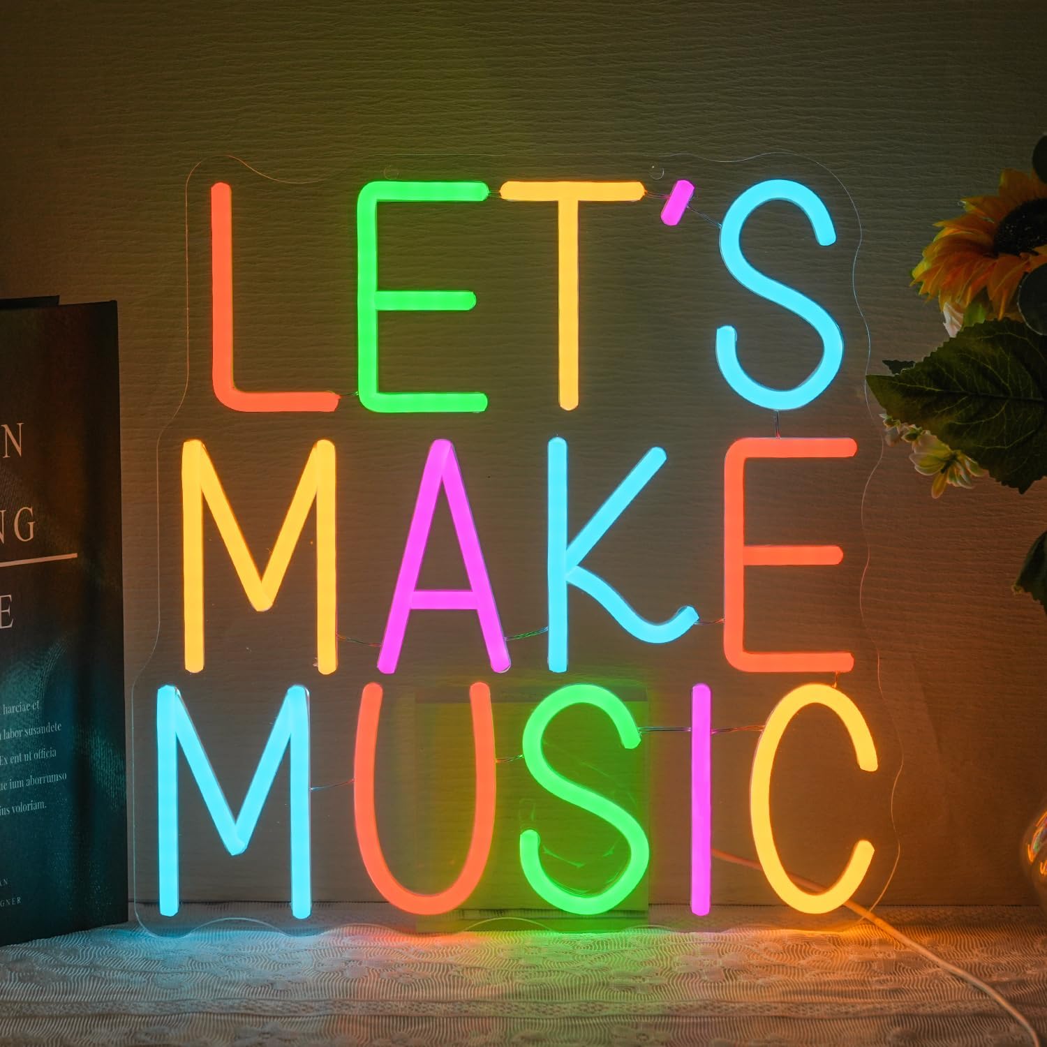 Alkkign Let's Make Music Neon Sign Music Neon Light for Wall Decor Colorful Letter Led Neon Signs Classoom Led Neon Lights for Recording Studio Decoration